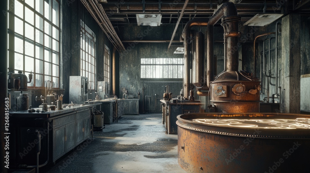 Rusty Industrial Interior: A Grungy Factory Scene Rusty Industrial Interior: A Grungy Factory Scene