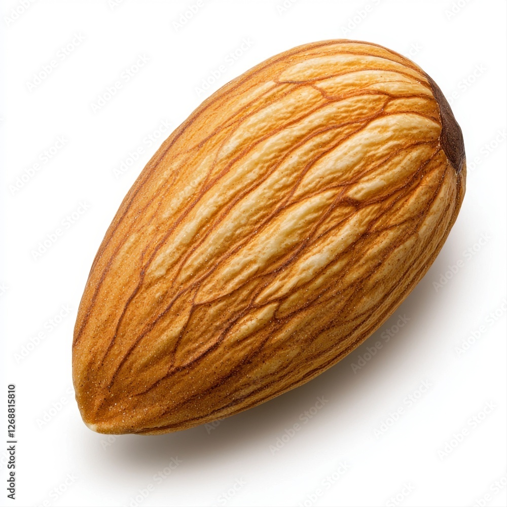 Single almond isolated on a white background with no distractions for clear visibility and focus on the nut Single almond isolated on a white background with no distractions for clear visibility and focus on the nut