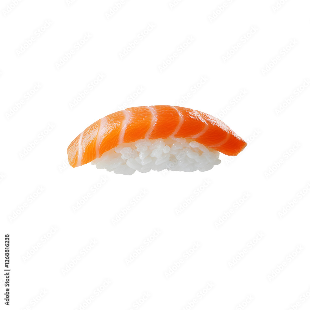 A slice of salmon sashimi on rice, showcasing vibrant colors and presentation. Fresh and delicious! A slice of salmon sashimi on rice, showcasing vibrant colors and presentation. Fresh and delicious!
