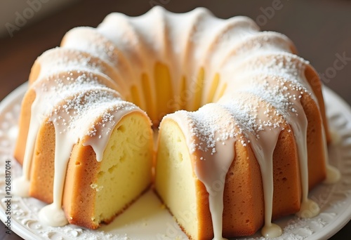 Orange pound cake with tulips in the background
