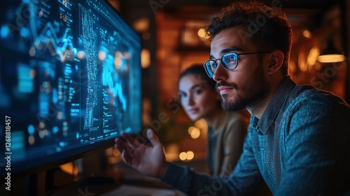 A diverse team of young professionals working in a modern high-tech office