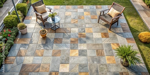 Rustic Grey Stoneware Patio Tiles: Top View of Outdoor Flooring