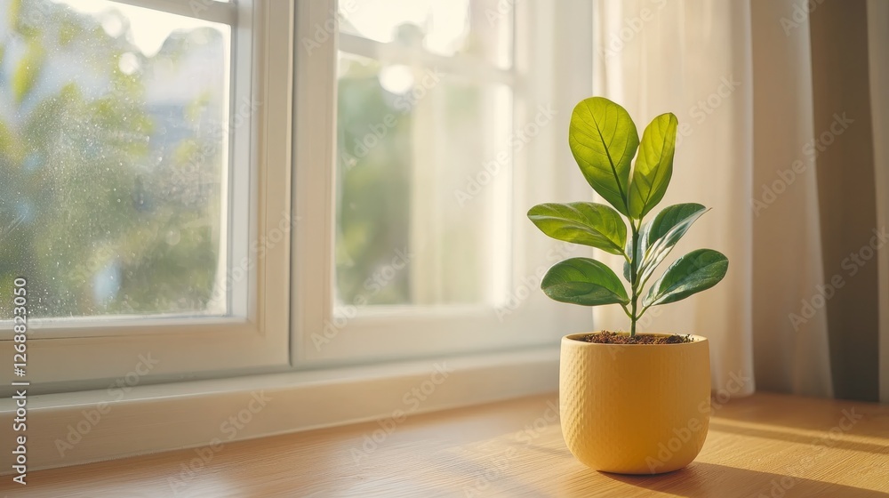 Fototapeta premium Air Purifying Plant by Window, Absorbing Dust and Enhancing Indoor Environment