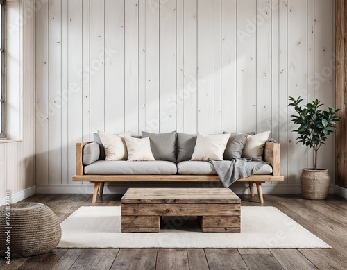 Rustic Interior Mockup, Cozy Modern Rustic Style, Minimalist Home Design, 3D Render