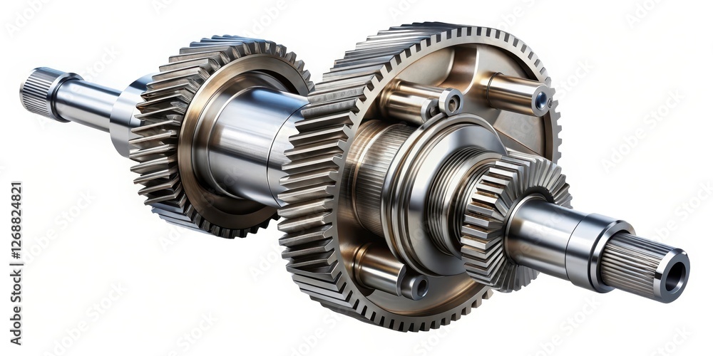 shaft with gears from gearbox isolated rendering, shaft details shaft with gears from gearbox isolated rendering, shaft details
