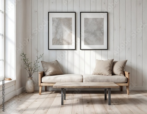 Rustic Interior Mockup, Cozy Modern Rustic Style, Minimalist Home Design, 3D Render