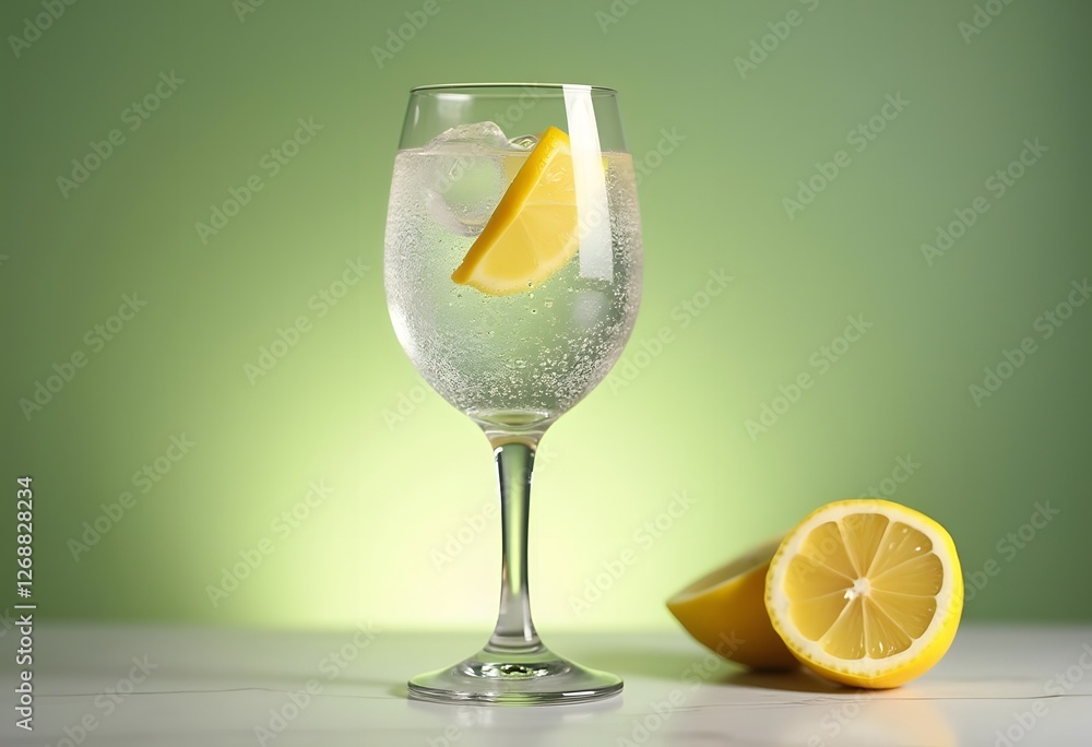 Glass of mojito with lemon and drinking straw
Glass of mojito with lemon and drinking straw