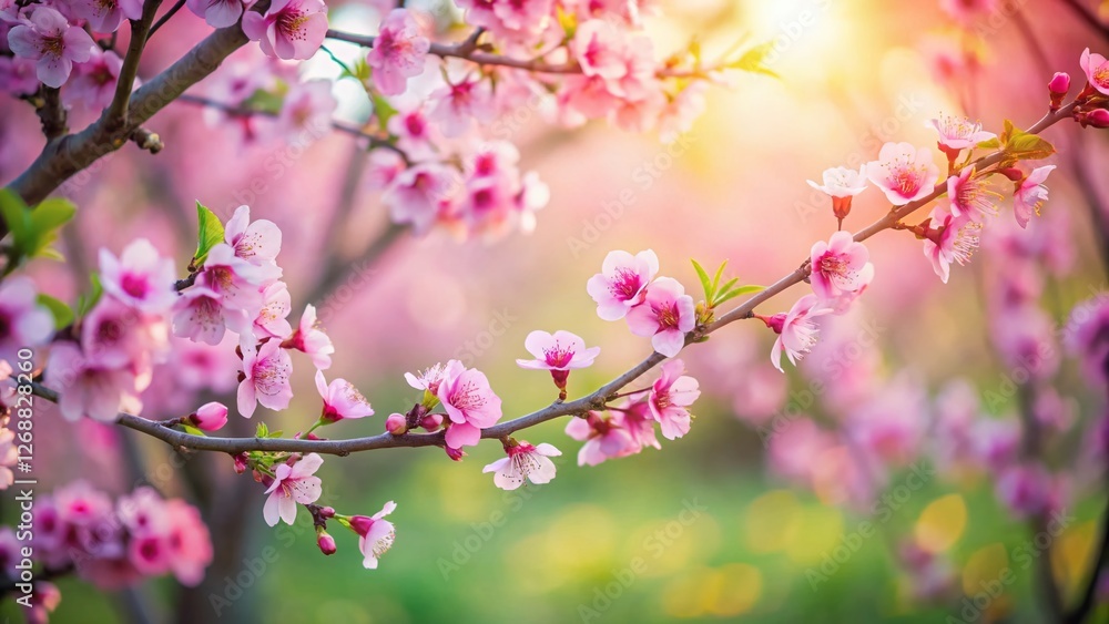 Blooming Plum Tree in Spring Garden - Beautiful Pink Flowers and Copy Space Blooming Plum Tree in Spring Garden - Beautiful Pink Flowers and Copy Space