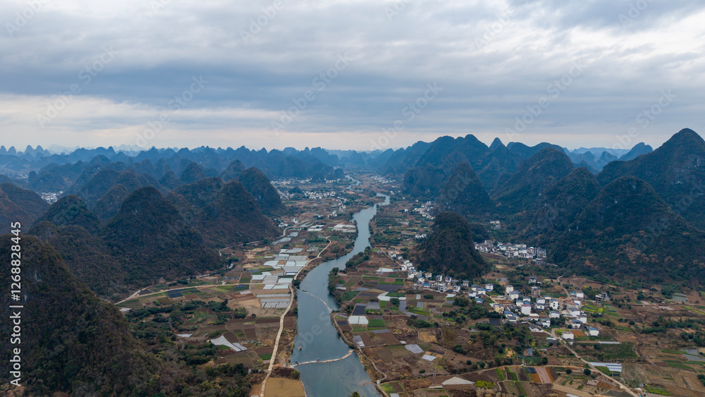 Aerial photography of the scenery of Guilin and Yangshuo in China