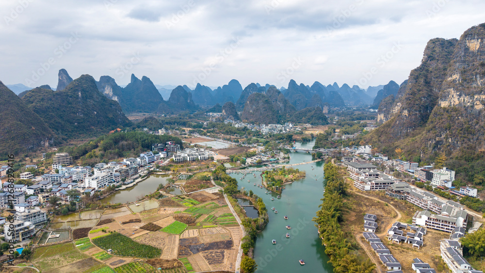 Aerial photography of the scenery of Guilin and Yangshuo in China
