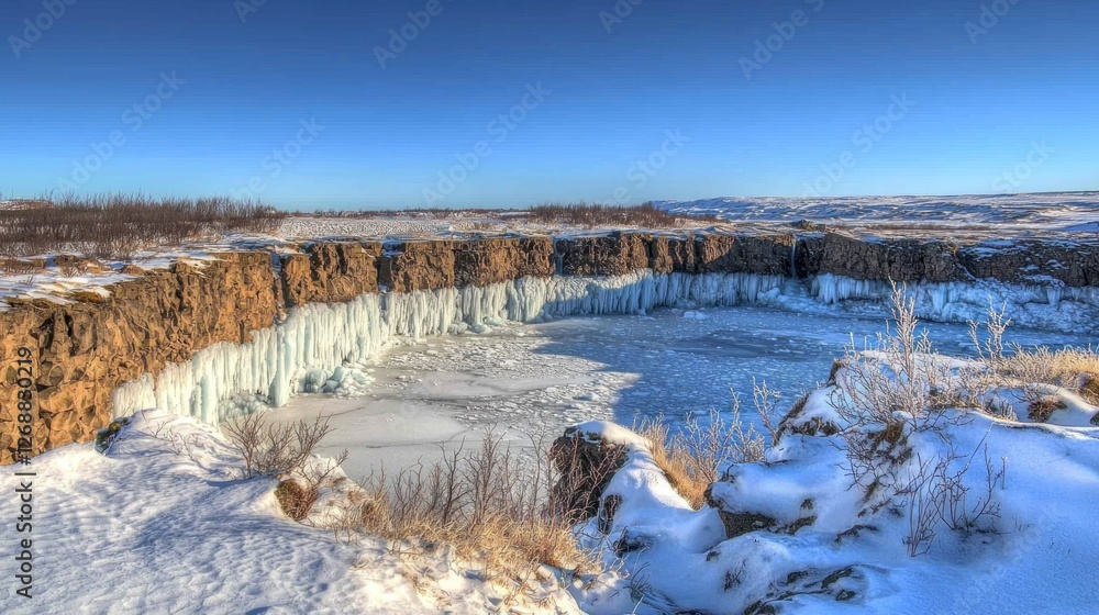 Frozen Waterfall Iceland Winter Landscape Frozen Waterfall Iceland Winter Landscape