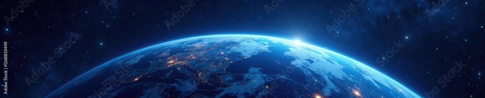 Fototapeta premium Planet Earth's upper curve against starry night sky, earth, space, planet