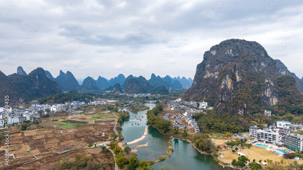 Aerial photography of the scenery of Guilin and Yangshuo in China