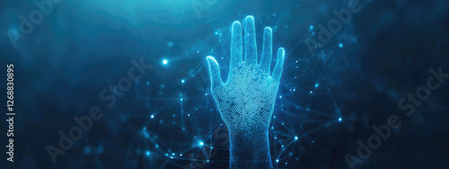 Abstract Digital Hand with Fingerprint Biometric Security Technology Concept