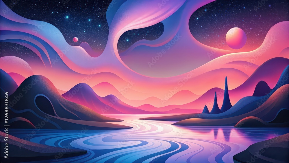 Dreamlike Landscape with Celestial Elements Dreamlike Landscape with Celestial Elements