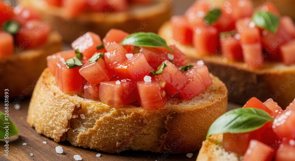 Delicious Bruschetta with Fresh Tomatoes and Basil on Toasted Bread Delicious Bruschetta with Fresh Tomatoes and Basil on Toasted Bread