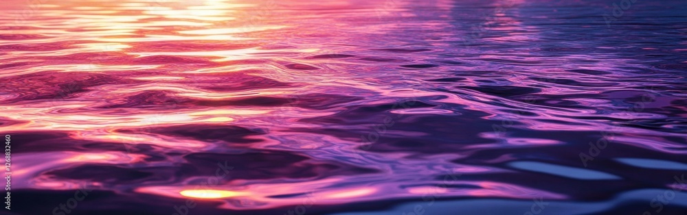 Rippling water reflects vivid purple hues during sunset at a serene lakeside Rippling water reflects vivid purple hues during sunset at a serene lakeside