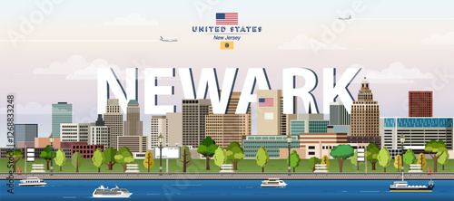 Newark skyline colorful vector illustration. Travel poster