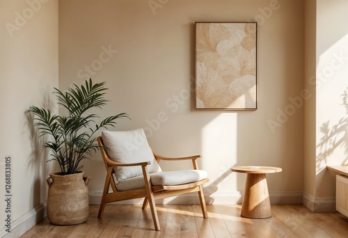 Rustic Interior Mockup, Cozy Modern Rustic Style, Minimalist Home Design, 3D Render