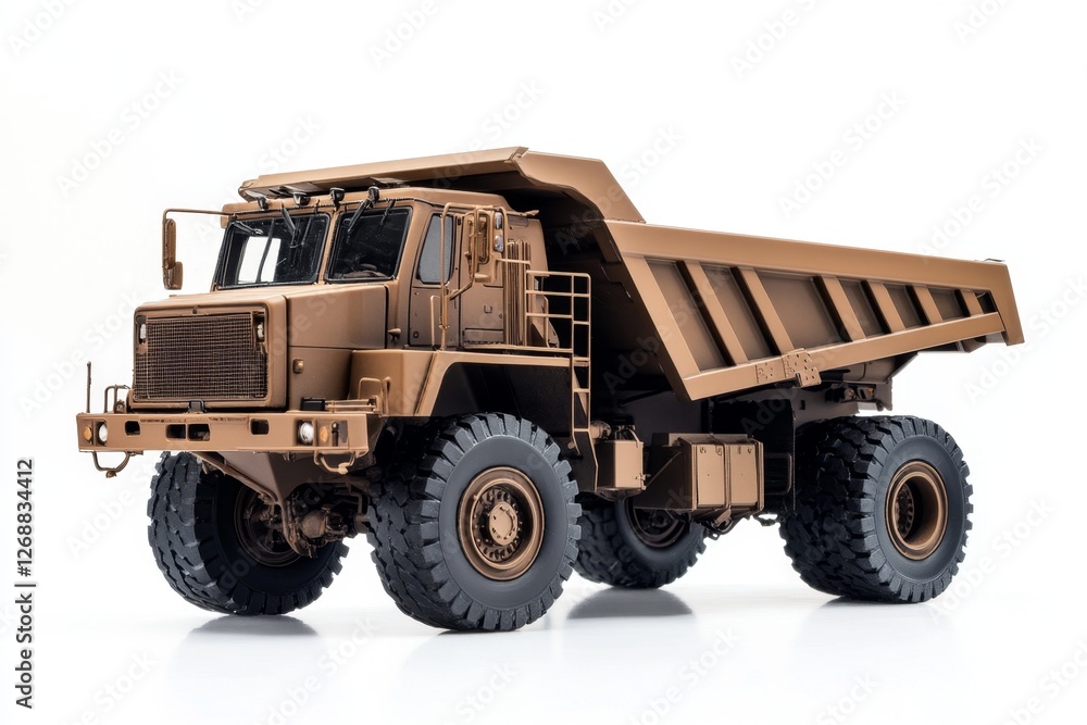 Brown military dump truck model studio shot Brown military dump truck model studio shot