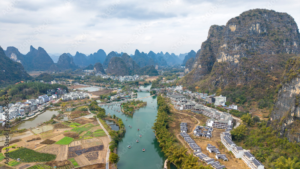 Aerial photography of the scenery of Guilin and Yangshuo in China