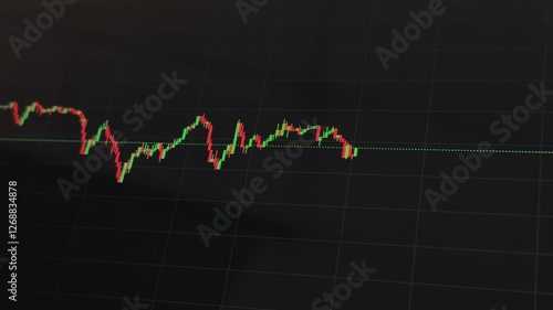 A close-up shot of a trading screen displaying sharp price fluctuations