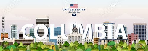 Columbia city skyline colorful vector illustration. Travel poster