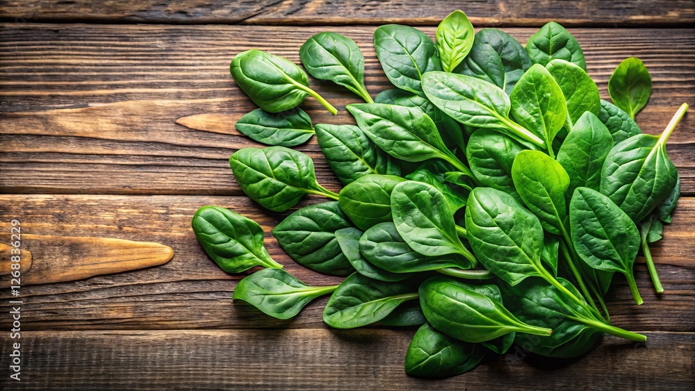 Fresh Spinach Leaves on Rustic Wooden Background for Cooking Fresh Spinach Leaves on Rustic Wooden Background for Cooking