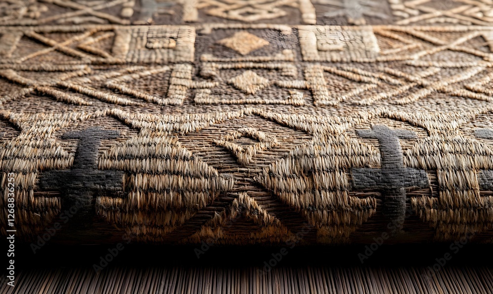 Fototapeta premium Close-Up View of Intricate Handwoven Natural Fiber Textile Design