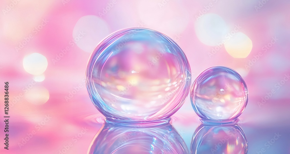 Iridescent spheres reflecting bokeh lights Iridescent spheres reflecting bokeh lights