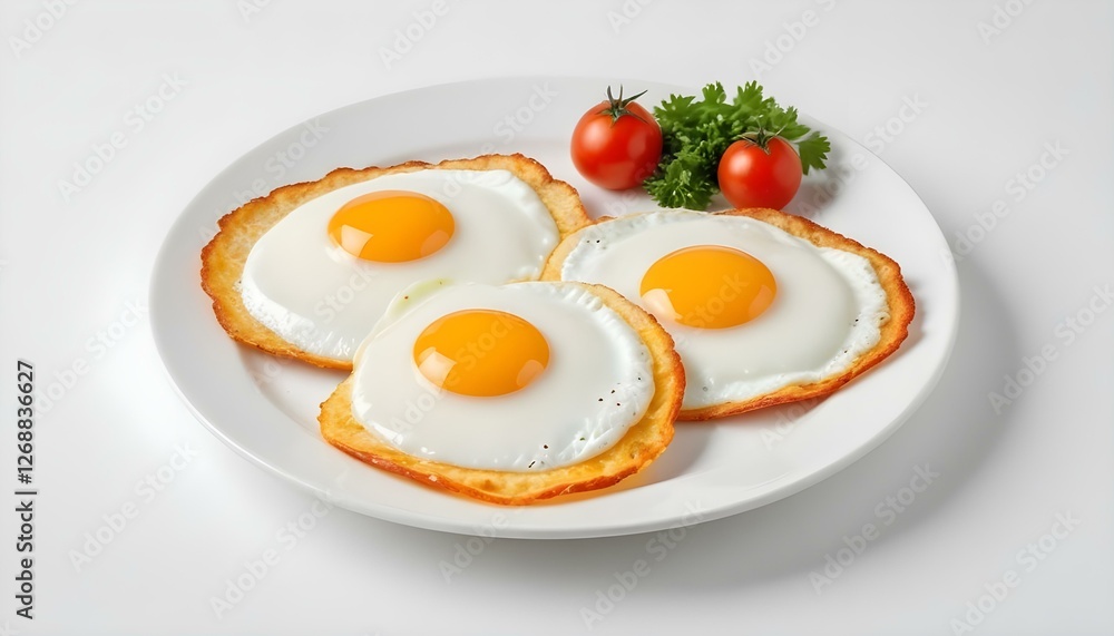 Fried egg on a plate solated on white background. Fried egg on a plate solated on white background.
