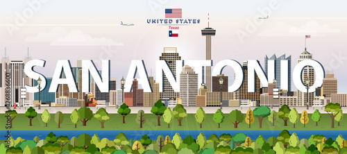San Antonio city skyline colorful vector illustration. Travel poster