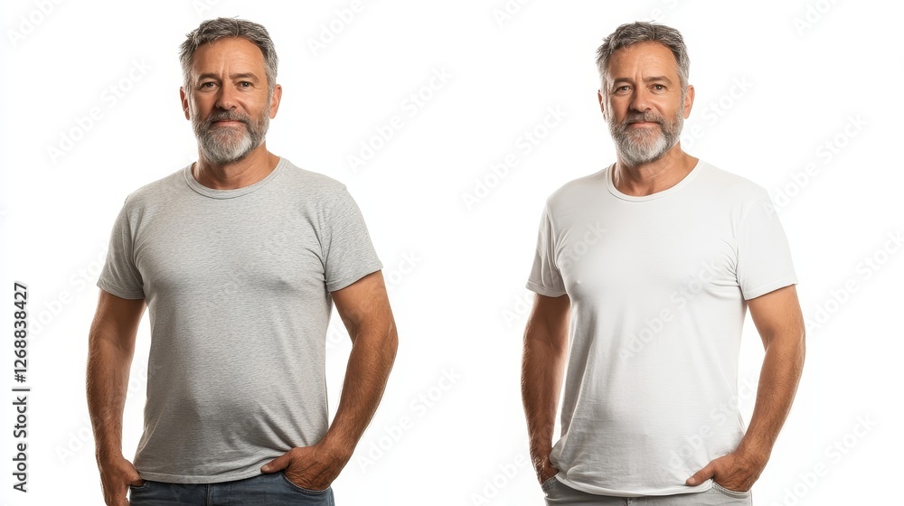 Mature Man Before And After Weight Loss On White Background, Mature Man Before And After Weight Loss On White Background,