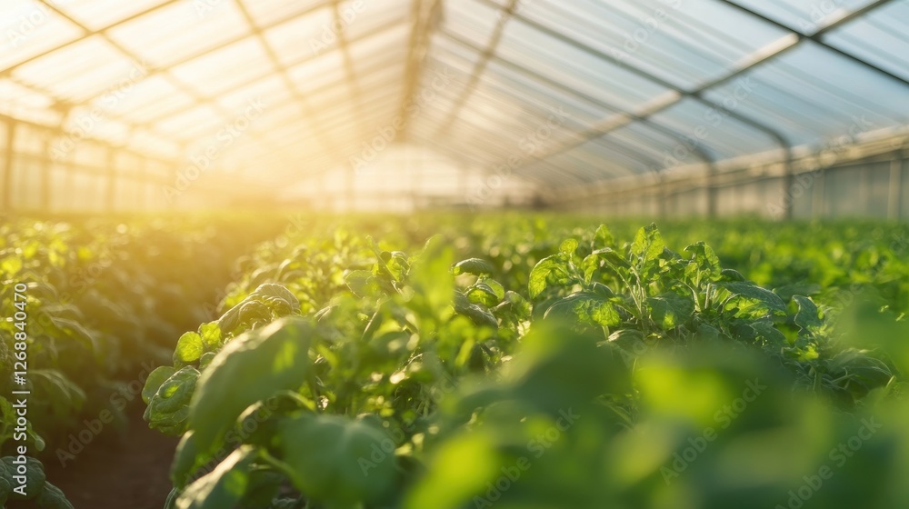 Spring growth thrives inside a solar-powered greenhouse filled with vibrant green plants Spring growth thrives inside a solar-powered greenhouse filled with vibrant green plants