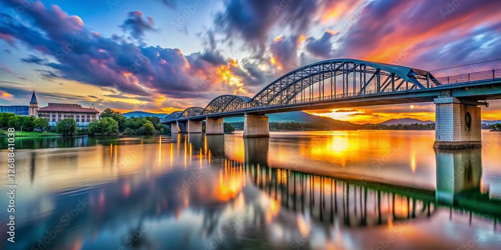 Naklejka premium Chattanooga Walnut Street Bridge Sunset, Scenic Tennessee River View