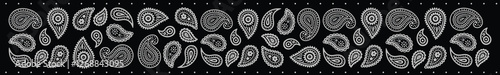 Black Bandana Print. paisley seamless pattern. pattern, flowers, hops, rice, decorative geometric line ornament. Red white pattern template. Silk neck scarf
