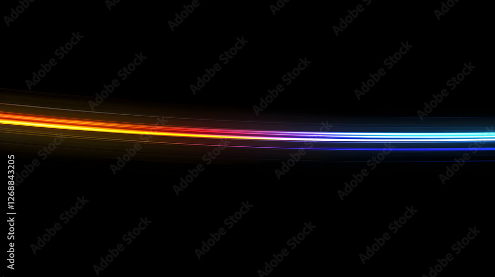 Colorful light streak across black background, design element Colorful light streak across black background, design element