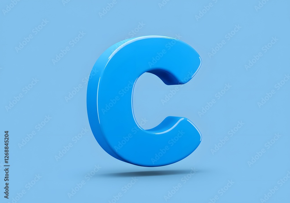 Blue Letter C Isolated on Light Blue Background with Shadow Blue Letter C Isolated on Light Blue Background with Shadow