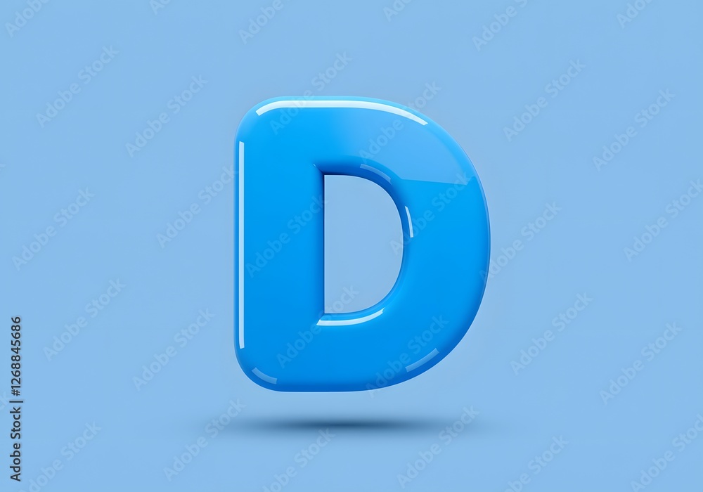 Glossy Blue Letter D on Soft Blue Background - Alphabet Display Glossy Blue Letter D on Soft Blue Background - Alphabet Display