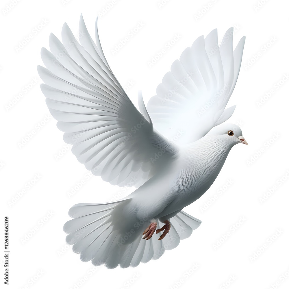 Fototapeta premium A white flying pigeon isolated on white background