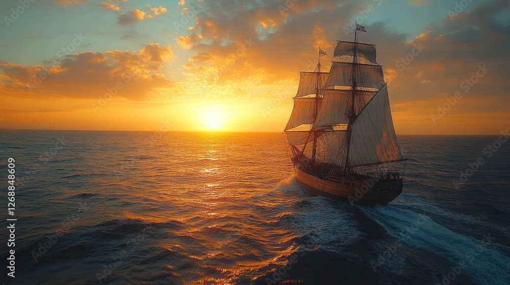 Sunset sailing ship on ocean. Sunset sailing ship on ocean.