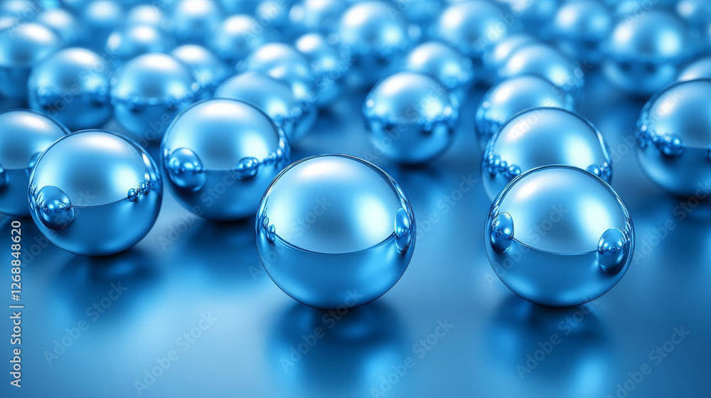 Shiny blue spheres create dynamic abstract composition, reflecting light beautifully. arrangement evokes sense of depth and tranquility in modern setting Shiny blue spheres create dynamic abstract composition, reflecting light beautifully. arrangement evokes sense of depth and tranquility in modern setting