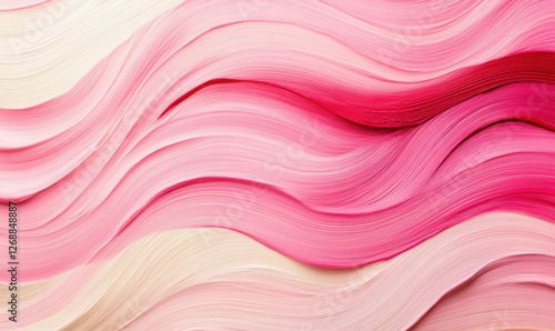 Abstract waves of pink and cream paint create a textured background, evoking creativity and warmth