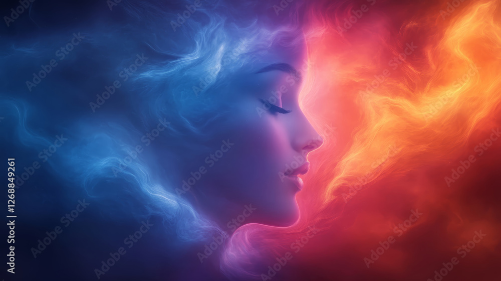 mesmerizing fantasy portrait of woman with ethereal smoke in blue and orange hues, capturing sense of mystery and beauty mesmerizing fantasy portrait of woman with ethereal smoke in blue and orange hues, capturing sense of mystery and beauty