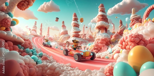 Wallpaper Mural Cartoon animals race through a candy wonderland in go karts Torontodigital.ca
