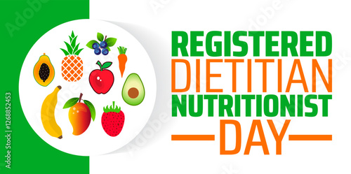 Registered Dietitian Nutritionist Day background banner or poster design template. observed every year in March. Holiday concept. Use to any Template, card, poster, placard, template.