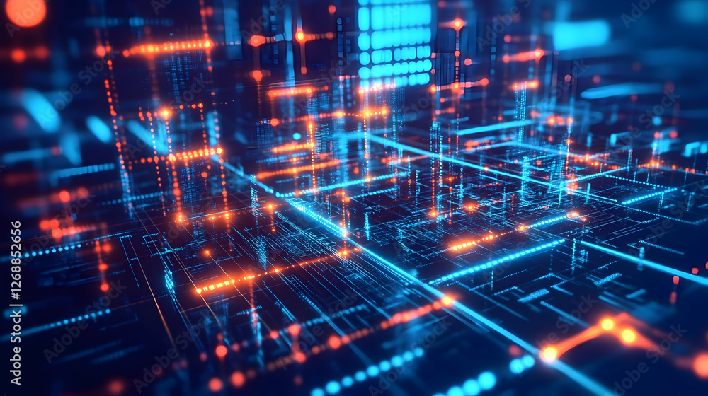 Digital network, data flow, glowing lines, abstract background, tech concept Digital network, data flow, glowing lines, abstract background, tech concept