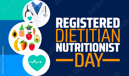 Registered Dietitian Nutritionist Day background banner or poster design template. observed every year in March. Holiday concept. Use to any Template, card, poster, placard, template.