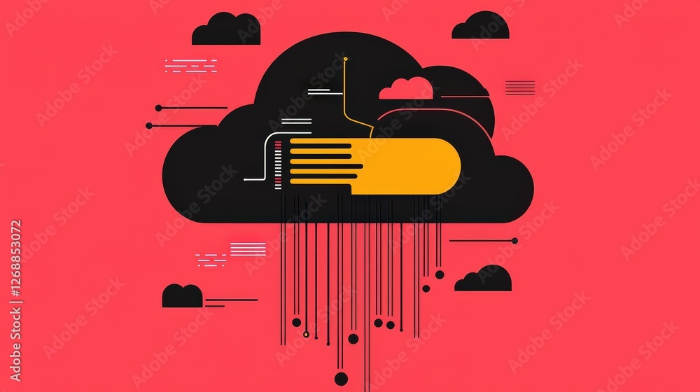 Obraz premium Abstract Cloud Concept with Digital Elements and Red Background