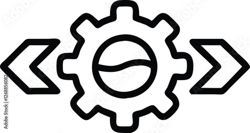 gear icon, black and white, simple design, bold lines, mechanical symbol, settings graphic, configuration emblem, outline style, minimalist, vector illustration, industrial motif, technical drawing, c